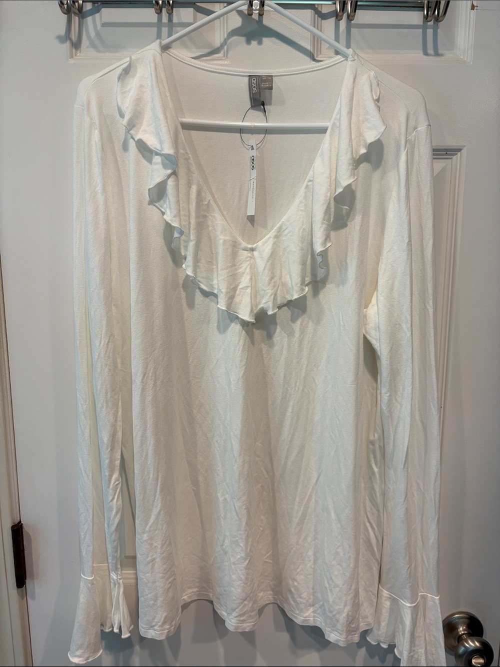 ASOS White Ruffled V‑Neck Long Sleeve Maternity Top